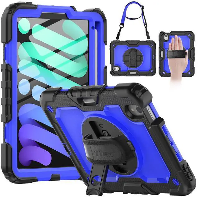 Main image of Timecity Case for iPad Mini 7 (A17 Pro) 2024/ Mini 6 2021 8.3 inch, Full-Body Drop Protection Case with Screen Protector Pencil Holder&Rotating Stand Hand Strap for iPad Mini 7th/6th Gen-Dark Blue