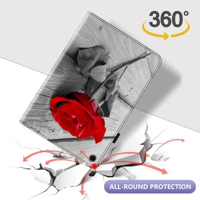 Alt view image 2 of 5 - Dteck Case for  Fire HD 10 Tablet (9th/7th/5th Generation,2019/2017/2015 Release),PU Leather Stand Folio Case with Pen Holder Elastic Band Protective Auto Wake/Sleep Wallet Case,Red Rose