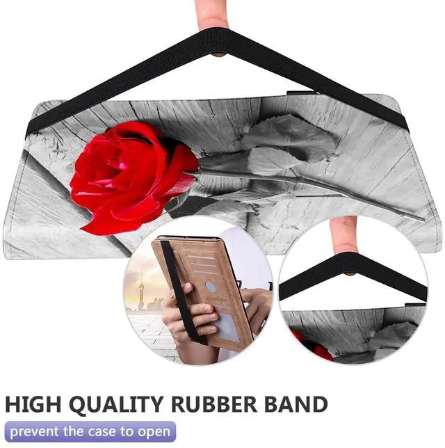 Alt view image 3 of 5 - Dteck Case for  Fire HD 10 Tablet (9th/7th/5th Generation,2019/2017/2015 Release),PU Leather Stand Folio Case with Pen Holder Elastic Band Protective Auto Wake/Sleep Wallet Case,Red Rose