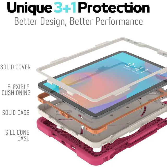 Alt view image 4 of 5 - Triple Shockproof Case for iPad Air 5th/4th Generation 10.9 inch 2022/2020 and Pad Pro 11 Case 2022 2021 2020 2018 Gen, Kids Boy Girl Cover with Kickstand, Shoulder Strap (Pink)