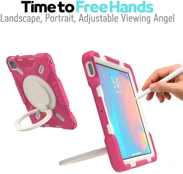 Alt view image 5 of 5 - Triple Shockproof Case for iPad Air 5th/4th Generation 10.9 inch 2022/2020 and Pad Pro 11 Case 2022 2021 2020 2018 Gen, Kids Boy Girl Cover with Kickstand, Shoulder Strap (Pink)