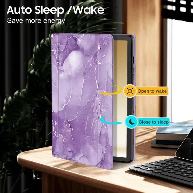 Alt view image 3 of 5 - OKP Case for Samsug Galaxy Tab A9+ Plus 11 inch 2024(SM-X210/X216/X218), PU Leather Folio Cover with Multi-Angle Stand//Pen Holder, Auto Wake/Sleep Case for Galaxy A9+ 11" Tablet (Marble Purple)