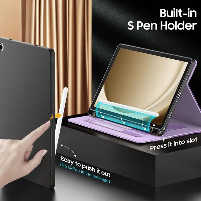 Alt view image 4 of 5 - OKP Case for Samsug Galaxy Tab A9+ Plus 11 inch 2024(SM-X210/X216/X218), PU Leather Folio Cover with Multi-Angle Stand//Pen Holder, Auto Wake/Sleep Case for Galaxy A9+ 11" Tablet (Marble Purple)
