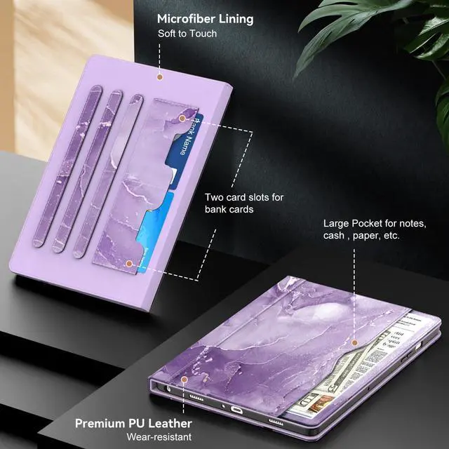 Alt view image 5 of 5 - OKP Case for Samsug Galaxy Tab A9+ Plus 11 inch 2024(SM-X210/X216/X218), PU Leather Folio Cover with Multi-Angle Stand//Pen Holder, Auto Wake/Sleep Case for Galaxy A9+ 11" Tablet (Marble Purple)