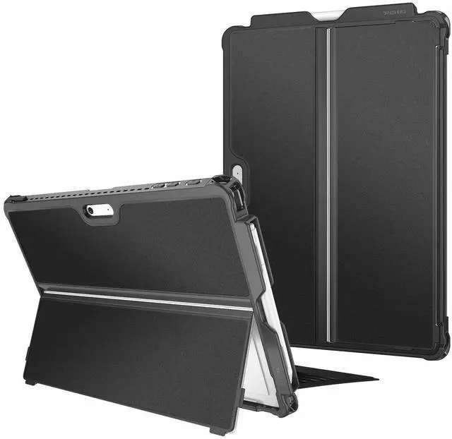 Main image of Fintie Hard Case for Microsoft Surface Pro 7 Plus, Surface Pro 7/6/5/LTE, Shockproof Folio Protective Rugged Cover Compatible with Type Cover Keyboard + Original Kickstand (Black)