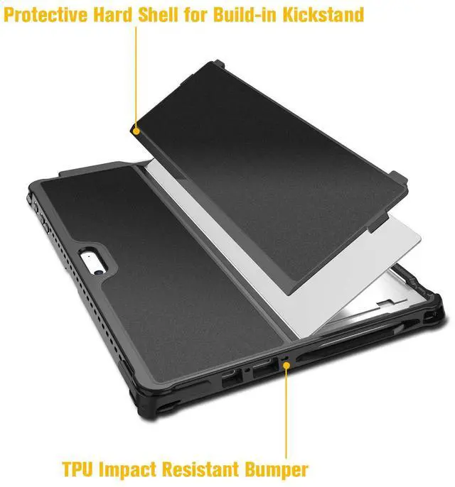 Alt view image 3 of 5 - Fintie Hard Case for Microsoft Surface Pro 7 Plus, Surface Pro 7/6/5/LTE, Shockproof Folio Protective Rugged Cover Compatible with Type Cover Keyboard + Original Kickstand (Black)