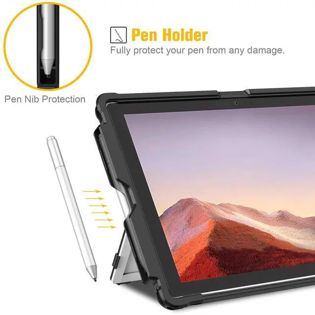 Alt view image 5 of 5 - Fintie Hard Case for Microsoft Surface Pro 7 Plus, Surface Pro 7/6/5/LTE, Shockproof Folio Protective Rugged Cover Compatible with Type Cover Keyboard + Original Kickstand (Black)