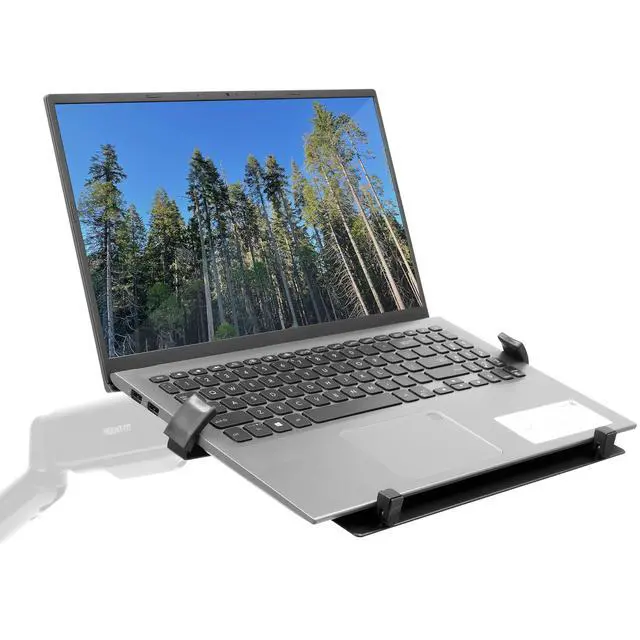 Alt view image 2 of 5 - Mount-It! Laptop VESA Mount Tray for VESA Monitor Arms and Stands | Steel Tray with Ventilation and Adjustable Clamps for Notebooks Up to 16.5" Width, Attaches to Monitor Stand 75mm & 100mm VESA