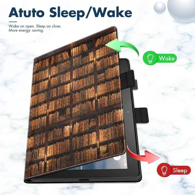 Alt view image 3 of 5 - Dteck Folio Case for All-New Kindle Fire HD 10 & Fire HD 10 Plus Tablet 11th Generation 10.1" 2021 Release,Shockproof Protective PU Leather Case with Hand Strap Smart Stand Magnetic Cover,Bookshelf