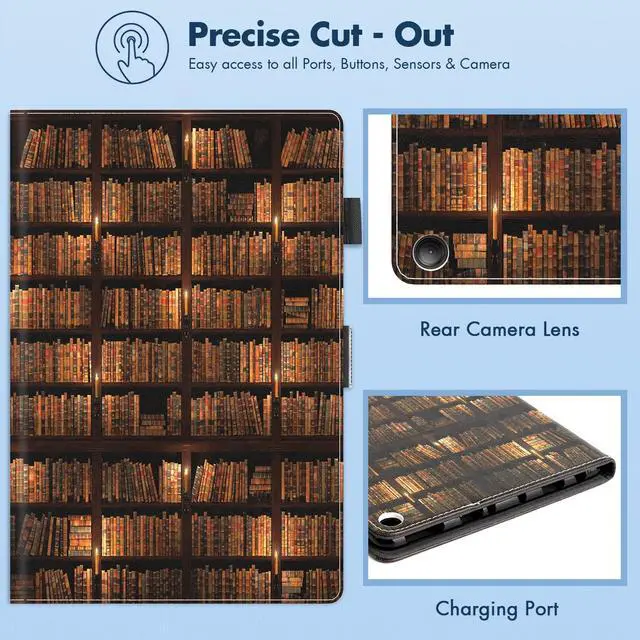 Alt view image 4 of 5 - Dteck Folio Case for All-New Kindle Fire HD 10 & Fire HD 10 Plus Tablet 11th Generation 10.1" 2021 Release,Shockproof Protective PU Leather Case with Hand Strap Smart Stand Magnetic Cover,Bookshelf