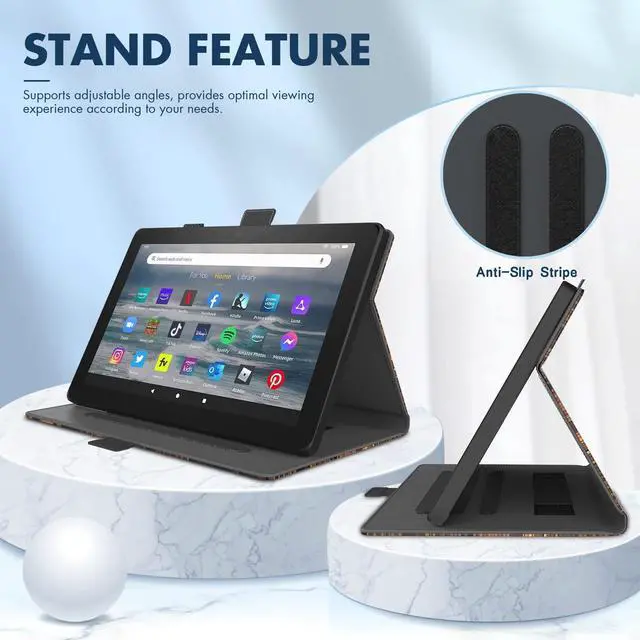 Alt view image 5 of 5 - Dteck Folio Case for All-New Kindle Fire HD 10 & Fire HD 10 Plus Tablet 11th Generation 10.1" 2021 Release,Shockproof Protective PU Leather Case with Hand Strap Smart Stand Magnetic Cover,Bookshelf