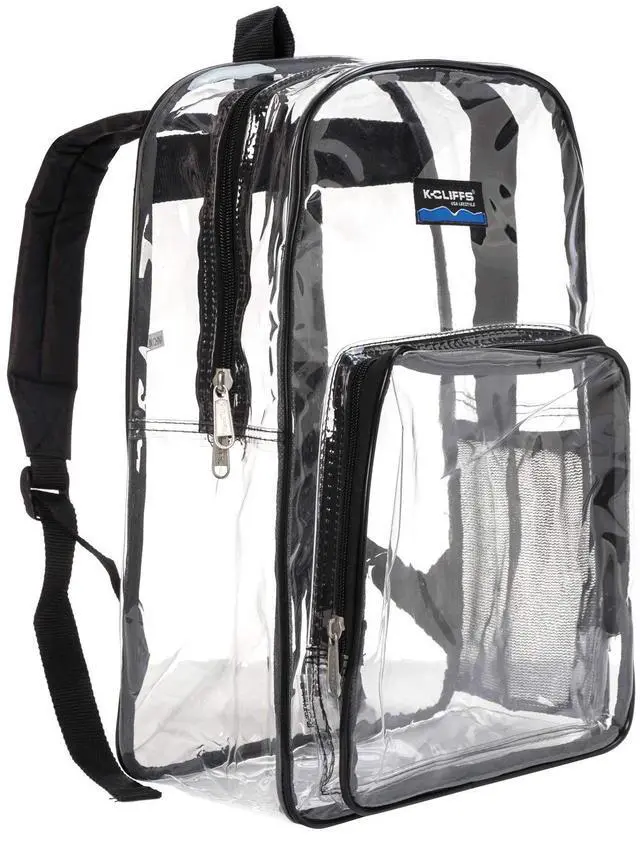 Main image of K-Cliffs Clear Backpack Classic See Through Bookbag Basic Transparent Daypack Simple for Security Checkpoint Black V2