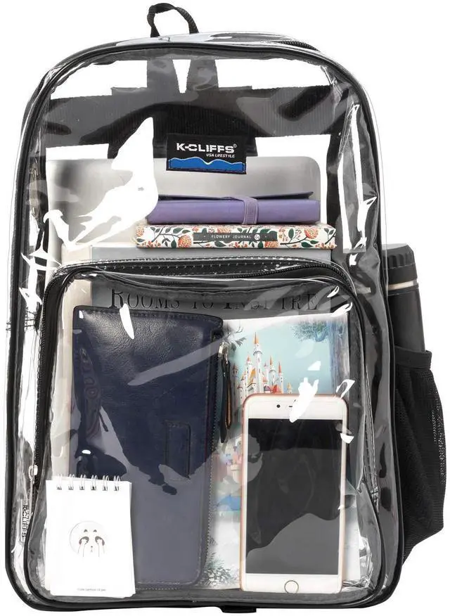 Alt view image 5 of 5 - K-Cliffs Clear Backpack Classic See Through Bookbag Basic Transparent Daypack Simple for Security Checkpoint Black V2
