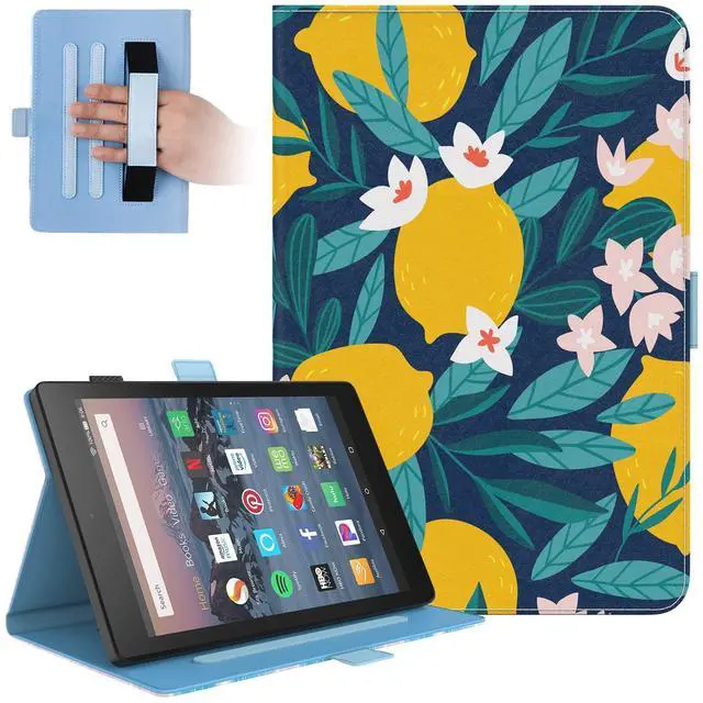 Main image of Dteck for Fire HD 8 Tablet Case (8th/7th/6th Generation-2018/2017/2016 Release) 8", Lightweight Folio Case with Auto Sleep Wake & Stand Function, Hand Strap, Protective PU Leather Cute Cover, Lemon