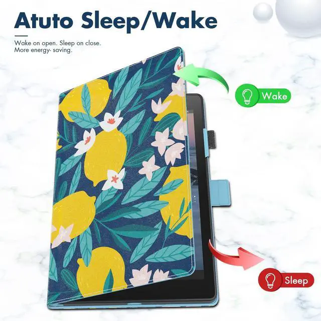 Alt view image 3 of 5 - Dteck for Fire HD 8 Tablet Case (8th/7th/6th Generation-2018/2017/2016 Release) 8", Lightweight Folio Case with Auto Sleep Wake & Stand Function, Hand Strap, Protective PU Leather Cute Cover, Lemon