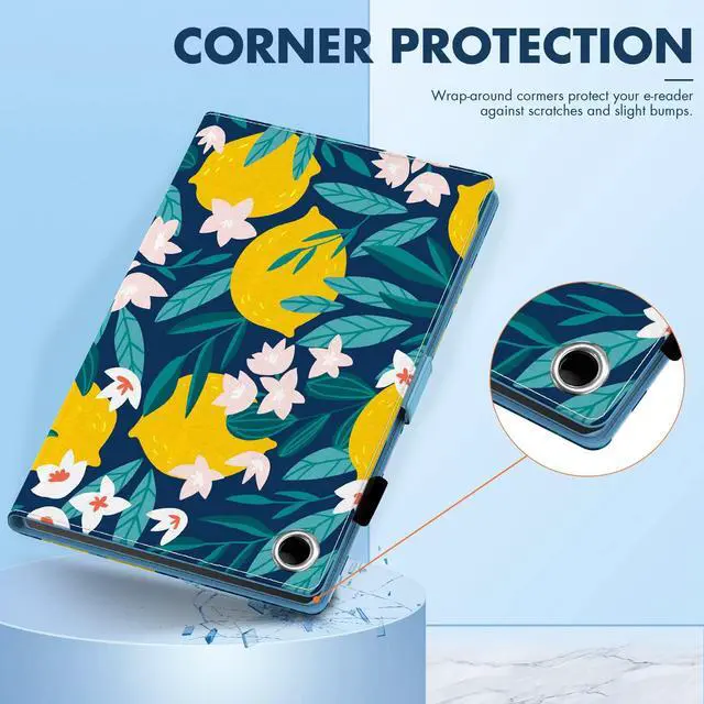 Alt view image 4 of 5 - Dteck for Fire HD 8 Tablet Case (8th/7th/6th Generation-2018/2017/2016 Release) 8", Lightweight Folio Case with Auto Sleep Wake & Stand Function, Hand Strap, Protective PU Leather Cute Cover, Lemon