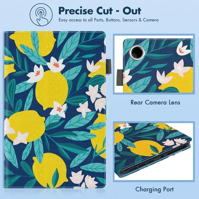 Alt view image 5 of 5 - Dteck for Fire HD 8 Tablet Case (8th/7th/6th Generation-2018/2017/2016 Release) 8", Lightweight Folio Case with Auto Sleep Wake & Stand Function, Hand Strap, Protective PU Leather Cute Cover, Lemon