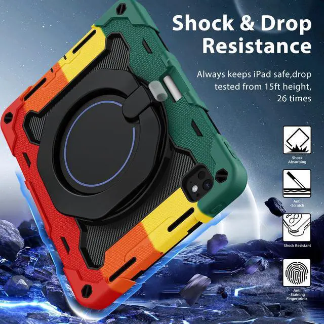 Alt view image 5 of 5 - ROISKIN Case for iPad Pro 11 Inch M4 5th Generation for Kids with 360 Swivel Handle & Stand,HD Screen Protector,Shoulder Strap,Pen Holder,Heavy Duty Military Shockproof Case
