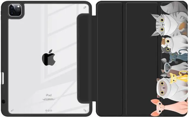 Alt view image 3 of 5 - Batianda Hybrid Case for iPad Pro 11-inch 2022 4th M2 2021 (3rd Generation) / iPad Pro 11" 2nd Gen 2020 [Built-in Pencil Holder] Shockproof Cover with Clear Back Shell TPU Bumper,Auto Sleep/Wake,Cat