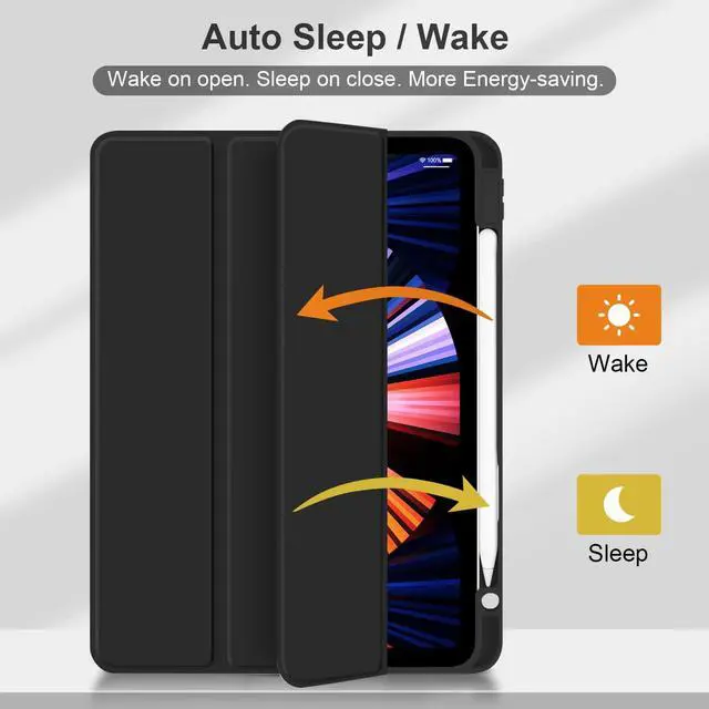 Alt view image 4 of 5 - Batianda Hybrid Case for iPad Pro 11-inch 2022 4th M2 2021 (3rd Generation) / iPad Pro 11" 2nd Gen 2020 [Built-in Pencil Holder] Shockproof Cover with Clear Back Shell TPU Bumper,Auto Sleep/Wake,Cat