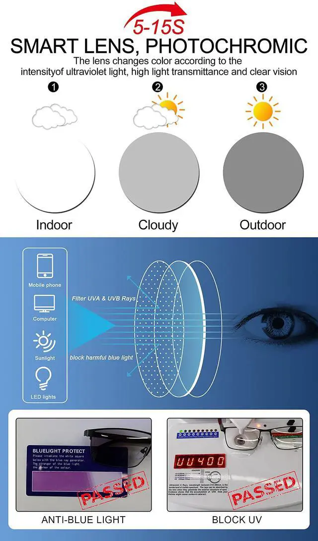 Alt view image 3 of 5 - OCCI CHIARI Men's Photochromic Blue Light Blocking Glasses Driving sunglasses UV Protection Outdoor Fishing Running Computer Eyewear (Black)