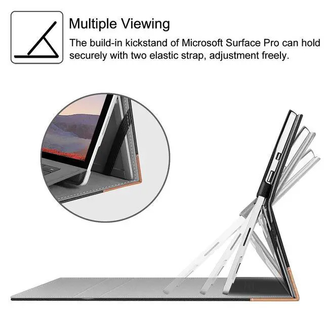 Alt view image 3 of 5 - Fintie Case for 12.3 Inch Microsoft Surface Pro 7 Plus, Surface Pro 7/6/5/4/3 - Portfolio Business Cover with Pocket, Compatible with Type Cover Keyboard, Black