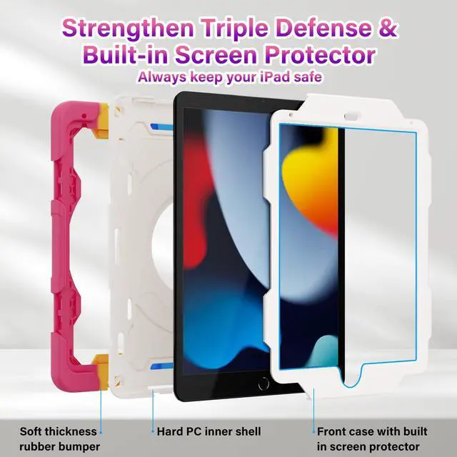 Alt view image 5 of 5 - ROISKIN for iPad 6th 5th Generation Case 9.7 Inch, Pro 9.7, Air 2 with 360 Kickstand Hand Strap [Screen Protector, 15ft Drop Protection] Heavy Duty Air 2 /Pro 9.7 / iPad 6th 5th Gen Case for Kids