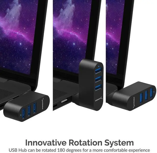 Alt view image 3 of 5 - Sabrent Premium 3-Port Aluminum Mini USB 3.0 Hub + Premium 3-Port Aluminum Mini USB 3.0 Hub