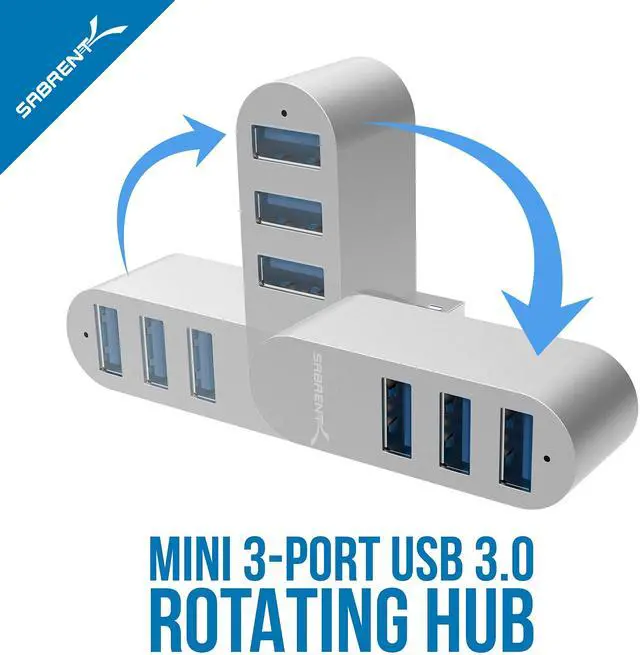 Alt view image 2 of 5 - Sabrent Premium 3-Port Aluminum Mini USB 3.0 Hub + Premium 3-Port Aluminum Mini USB 3.0 Hub
