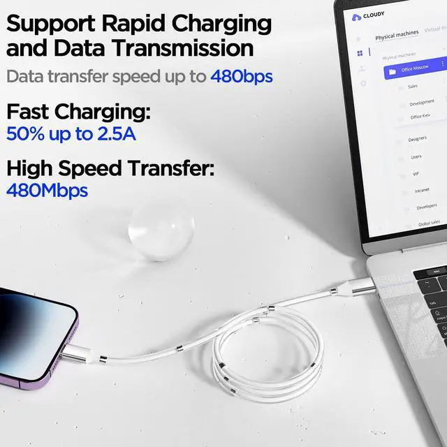 Alt view image 5 of 5 - Magnetic Charging Cable,(6FT) Super Organized Charging Magnetic Absorption Nano Data Cable for Phone 14 pro max/13/12/11/XS/XS Max/XR/X/8/8 Plus/7/7 Plus/6s/6s Plus/6/6 Plus/SE/5s/5c/5/Pad/Pod-2 Pack