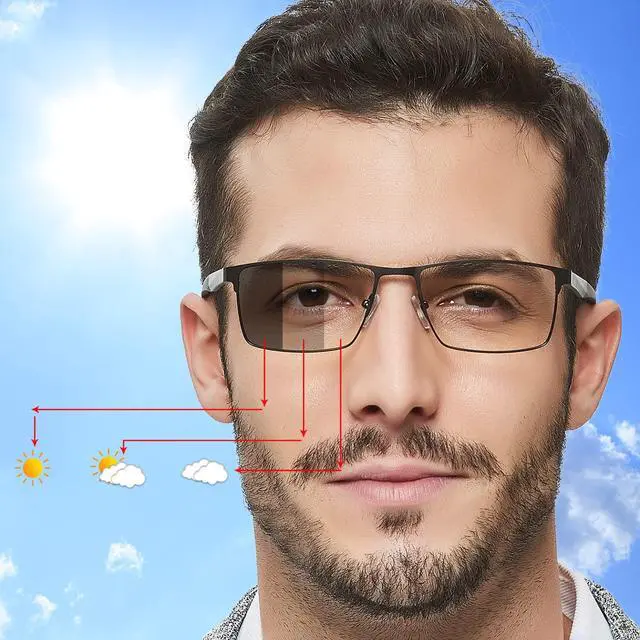 Alt view image 2 of 5 - OCCI CHIARI Men's Photochromic Blue Light Blocking Glasses Driving sunglasses UV Protection Outdoor Fishing Running Computer Eyewear (Grey)