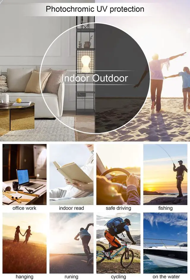 Alt view image 5 of 5 - OCCI CHIARI Men's Photochromic Blue Light Blocking Glasses Driving sunglasses UV Protection Outdoor Fishing Running Computer Eyewear (Grey)