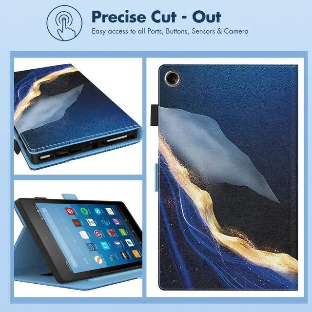 Alt view image 5 of 5 - Dteck for Fire HD 8 Tablet Case (8th/7th/6th Generation-2018/2017/2016 Release) 8", Slim Folio Case with Auto Sleep Wake & Stand Function, with Hand Strap, Protective PU Leather Cute Cover, Gold Blue