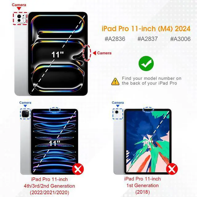 Alt view image 2 of 5 - Fintie 360 Degree Rotating Case for iPad Pro 11-inch (M5) 2025 / (M4) 2024 Bundle with HD Clear 9H Hardness Tempered Glass Screen Protector