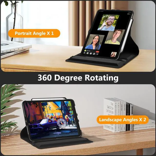 Alt view image 3 of 5 - Fintie 360 Degree Rotating Case for iPad Pro 11-inch (M5) 2025 / (M4) 2024 Bundle with HD Clear 9H Hardness Tempered Glass Screen Protector