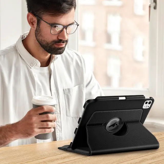 Alt view image 5 of 5 - Fintie 360 Degree Rotating Case for iPad Pro 11-inch (M5) 2025 / (M4) 2024 Bundle with HD Clear 9H Hardness Tempered Glass Screen Protector