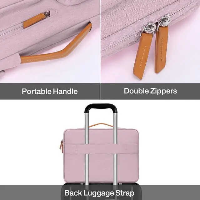 Alt view image 4 of 5 - MOSISO 360 Protective Laptop Case 13.3 inch, 13-13.3 inch Laptop Sleeve Compatible with MacBook Air/Pro 13 / Pro 14,HP Dell Acer ASUS,Side Open Carrying Case with 4 Zipper Pockets&Handle, Pastel Pink