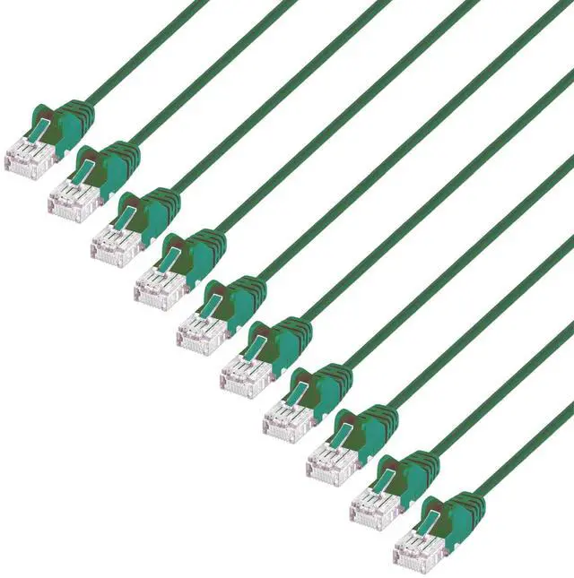 Main image of Intellinet Slim Cat6 Ethernet Network Patch Cable - 10-Pack - 10Gbps & 250MHz, Snagless Boot, 30AWG Pure Bare Copper Wire, Gold-Plated Contacts, Lifetime Mfg Warranty - 7ft, 10 Pack, Green