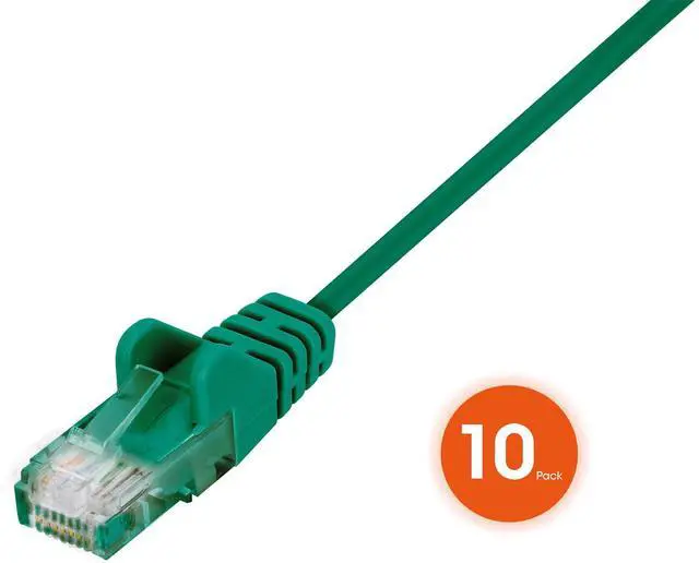 Alt view image 2 of 5 - Intellinet Slim Cat6 Ethernet Network Patch Cable - 10-Pack - 10Gbps & 250MHz, Snagless Boot, 30AWG Pure Bare Copper Wire, Gold-Plated Contacts, Lifetime Mfg Warranty - 7ft, 10 Pack, Green
