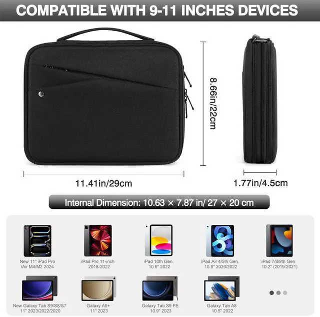 Alt view image 2 of 5 - MoKo 9-11 Inch Tablet Sleeve Bag for New iPad Pro M4 & Air M2 2024, 10th Gen 10.9, Air 5/4th 10.9, 9/8th 10.2, Double Layer Bag With Non-Slip Carrying Handle, Black
