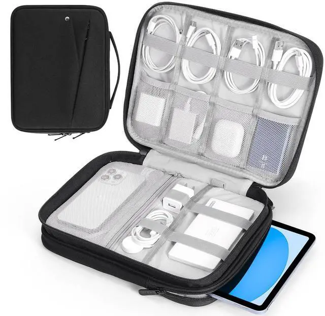 Main image of MoKo 9-11 Inch Tablet Sleeve Bag for New iPad Pro M4 & Air M2 2024, 10th Gen 10.9, Air 5/4th 10.9, 9/8th 10.2, Double Layer Bag With Non-Slip Carrying Handle, Black