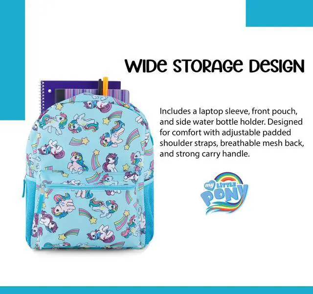 Alt view image 3 of 5 - My Little Pony Classic Backpack - Twilight Sparkle, Rainbow Dash, and Fluttershy - MLP Kids School Bag - 16" Backpack with Front Pocket and Laptop Sleeve - Bookbag for Girls and Boys - Toddler & Kids