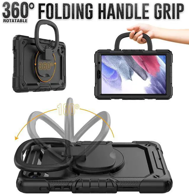 Alt view image 2 of 5 - navor Compatible with Galaxy Tab A7 Lite 8.7" 2021, Built in Screen Protector, Shockproof Heavy Duty Protective Rugged Cover with Shoulder Strap [Black]