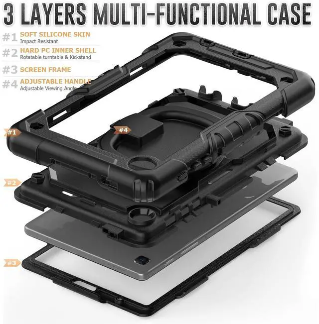 Alt view image 4 of 5 - navor Compatible with Galaxy Tab A7 Lite 8.7" 2021, Built in Screen Protector, Shockproof Heavy Duty Protective Rugged Cover with Shoulder Strap [Black]