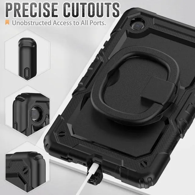 Alt view image 5 of 5 - navor Compatible with Galaxy Tab A7 Lite 8.7" 2021, Built in Screen Protector, Shockproof Heavy Duty Protective Rugged Cover with Shoulder Strap [Black]