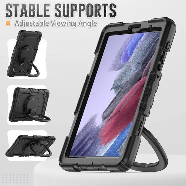 Alt view image 3 of 5 - navor Compatible with Galaxy Tab A7 Lite 8.7" 2021, Built in Screen Protector, Shockproof Heavy Duty Protective Rugged Cover with Shoulder Strap [Black]
