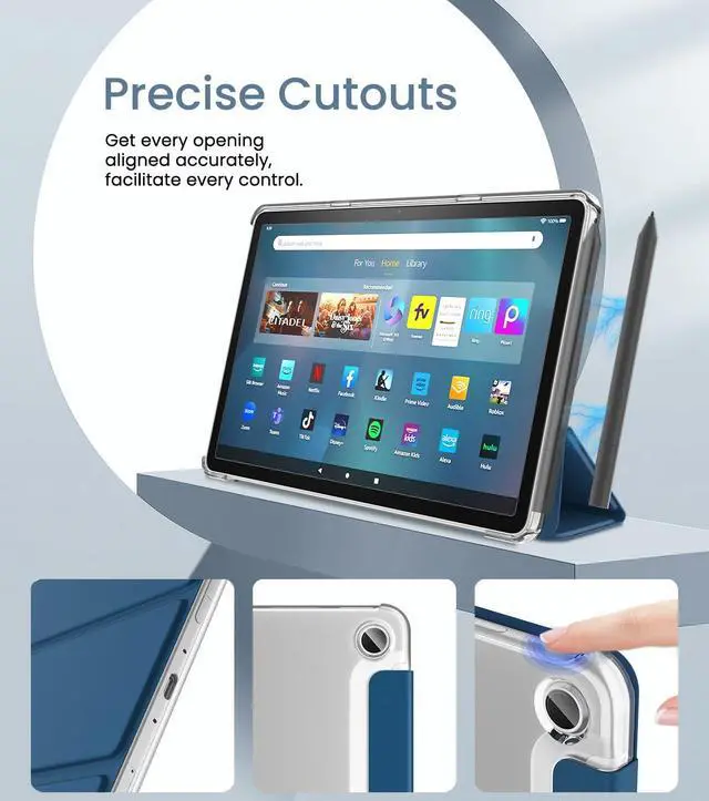 Alt view image 4 of 5 - MoKo Case Fits Amazon Kindle Fire Max 11 Tablet (13th Gen, 2023 Release) 11" - Slim PU Leather Trifold Stand Cover for Fire 11 Tablet Frosted Hard Back Shell with Auto Wake/Sleep, Dark Sea Blue