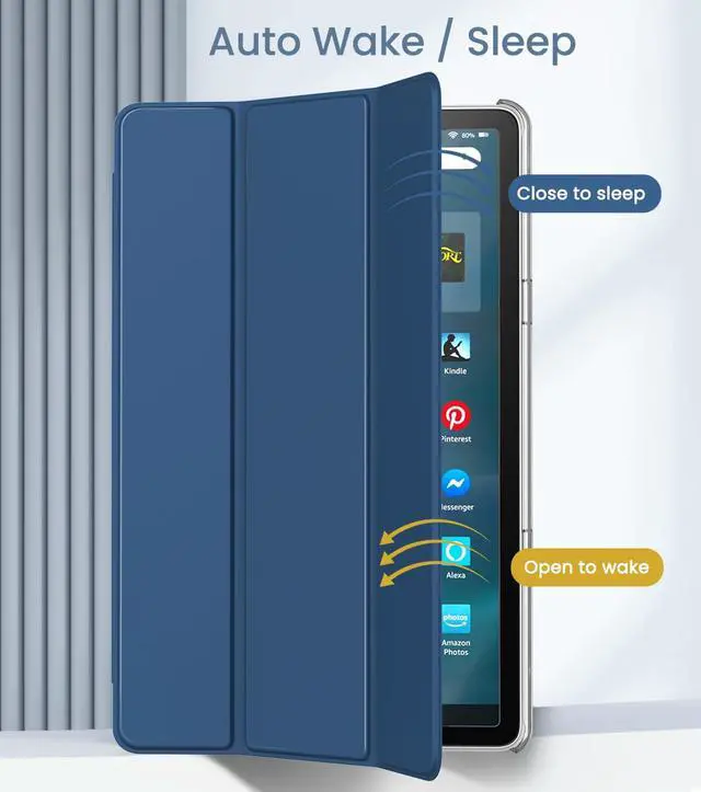 Alt view image 5 of 5 - MoKo Case Fits Amazon Kindle Fire Max 11 Tablet (13th Gen, 2023 Release) 11" - Slim PU Leather Trifold Stand Cover for Fire 11 Tablet Frosted Hard Back Shell with Auto Wake/Sleep, Dark Sea Blue