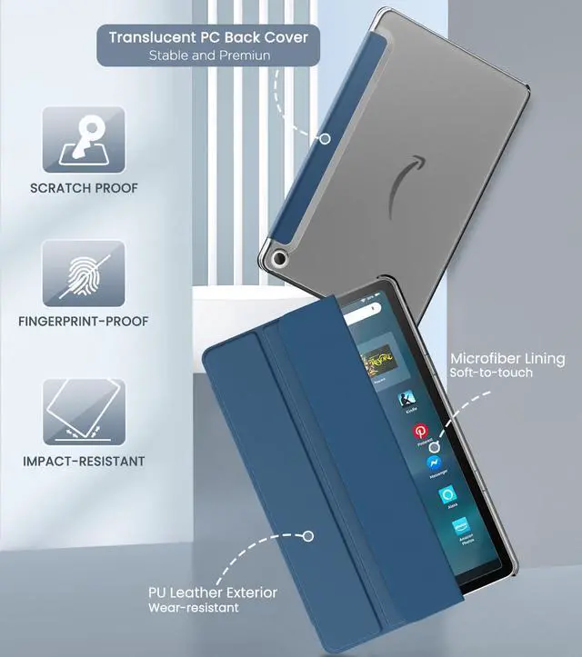 Alt view image 2 of 5 - MoKo Case Fits Amazon Kindle Fire Max 11 Tablet (13th Gen, 2023 Release) 11" - Slim PU Leather Trifold Stand Cover for Fire 11 Tablet Frosted Hard Back Shell with Auto Wake/Sleep, Dark Sea Blue