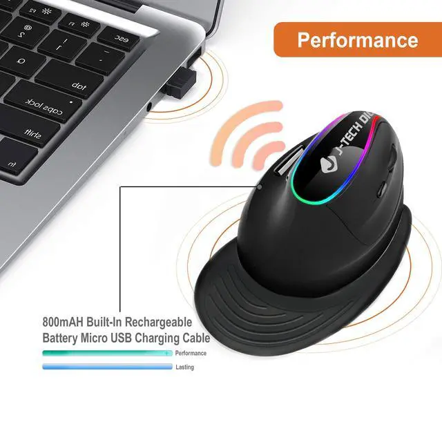 Alt view image 4 of 5 - J-Tech Digital Ergonomic Mouse with Wireless Connection, Removable Palm Rest, Thumb Buttons, Rechargeable Battery, 800 DPI, Compatible with Windows and MAC OS